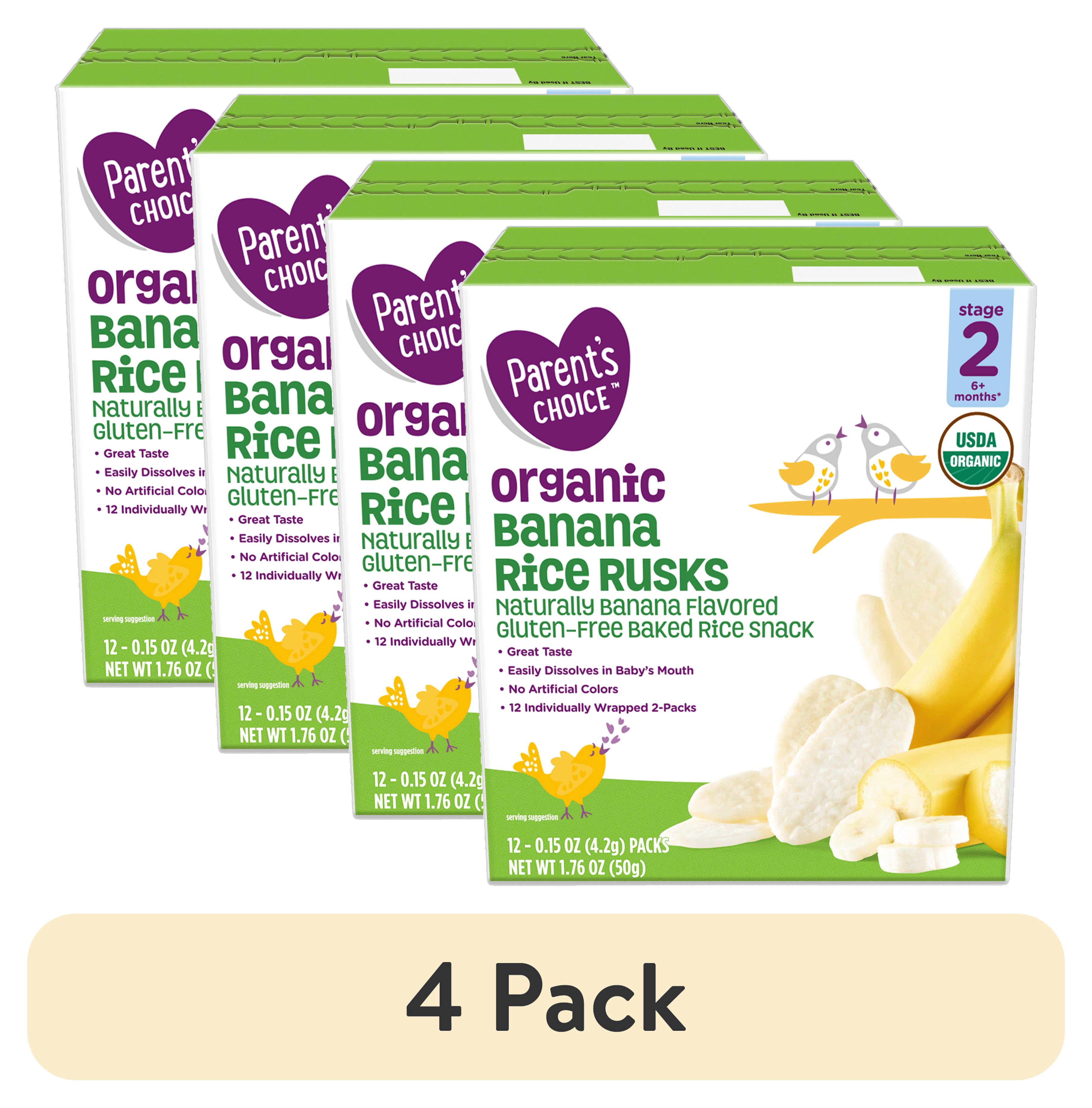 (4 pack) Parent's Choice 2nd Stage Banana Baked Rice Snack Rice Rusks 6+ Months, 1.76 oz