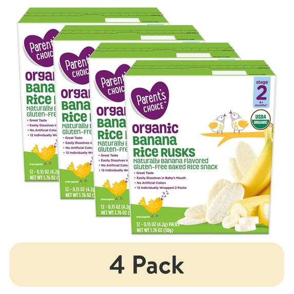 (4 pack) Parent's Choice 2nd Stage Banana Baked Rice Snack Rice Rusks 6+ Months, 1.76 oz