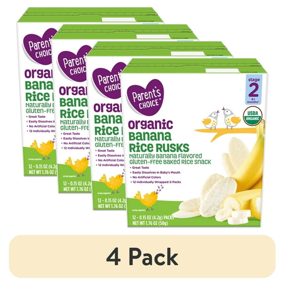 (4 pack) Parent's Choice 2nd Stage Banana Baked Rice Snack Rice Rusks 6+ Months, 1.76 oz