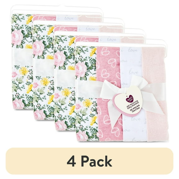 (4 pack) Parent's Choice 4-Piece Cotton Flannel Baby Blankets, 30"x30", Pink