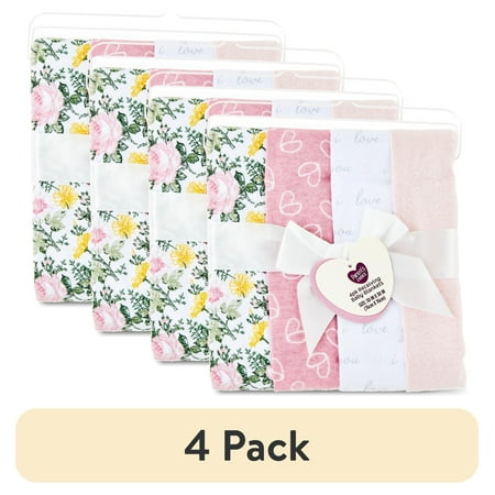 (4 pack) Parent's Choice 4-Piece Cotton Flannel Baby Blankets, 30"x30", Pink