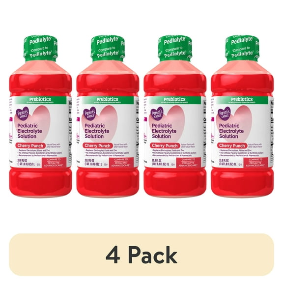 (4 pack) Parent's Choice Electrolyte Solution, Cherry Punch, 33.8 fl oz