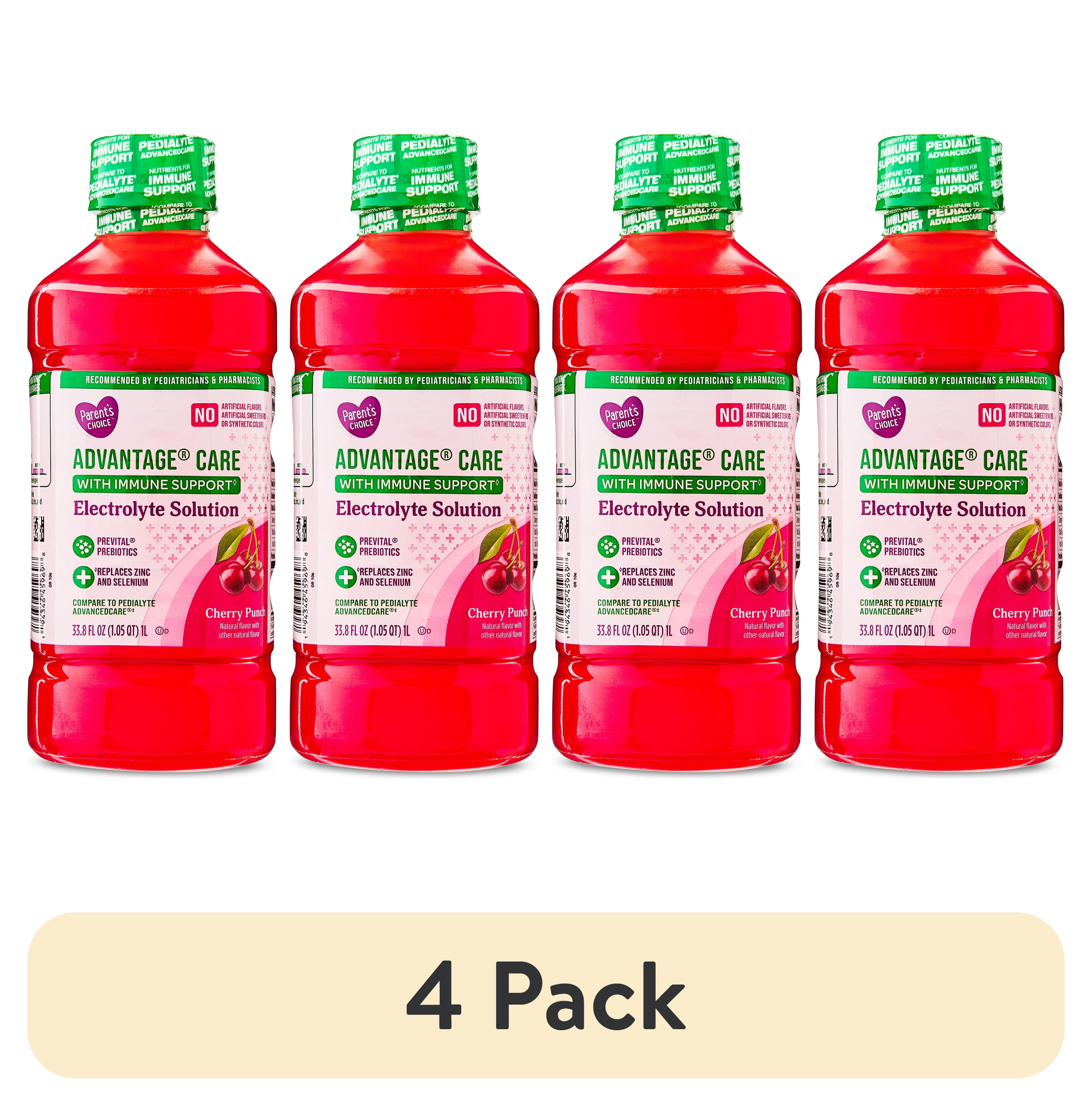 (4 pack) Parent's Choice Advantage® Care Electrolyte Solution, Cherry Punch Flavor, Pediatrician Recommended, 1 Liter