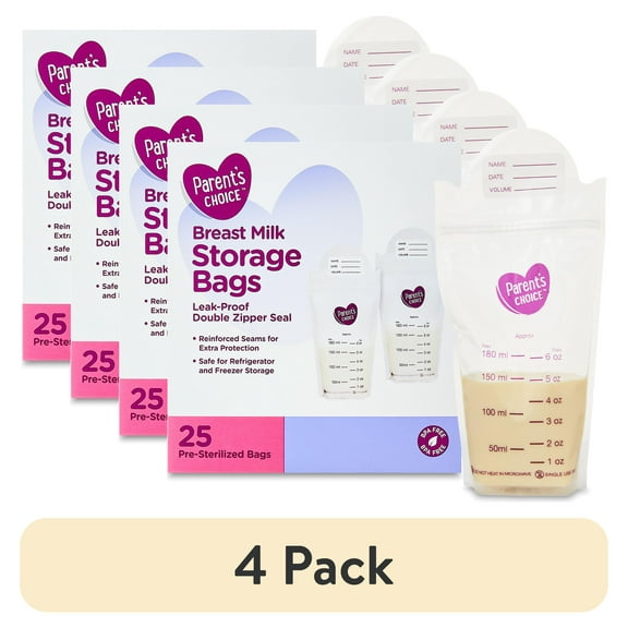 (4 pack) Parent’s Choice Breast Milk Storage Bags, 6 oz, 25 Count