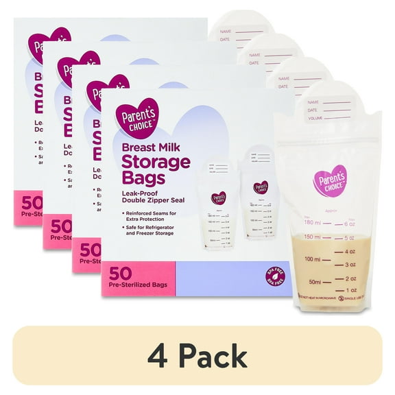 (4 pack) Parent’s Choice Breast Milk Storage Bags, 6 oz, 50 Count