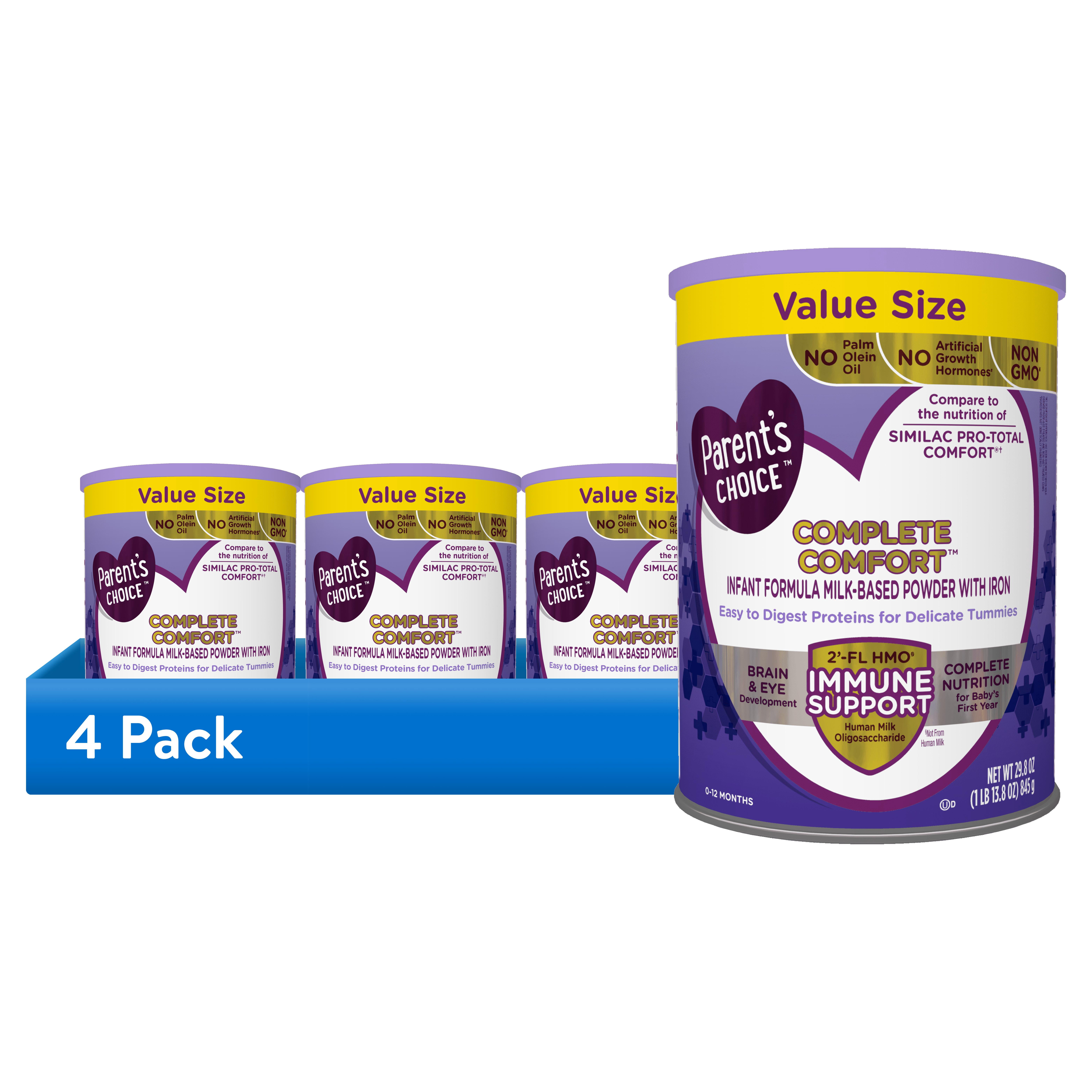 (4 pack) Parent's Choice Complete Comfort Baby Formula Powder with Iron,  29.8 oz Canister