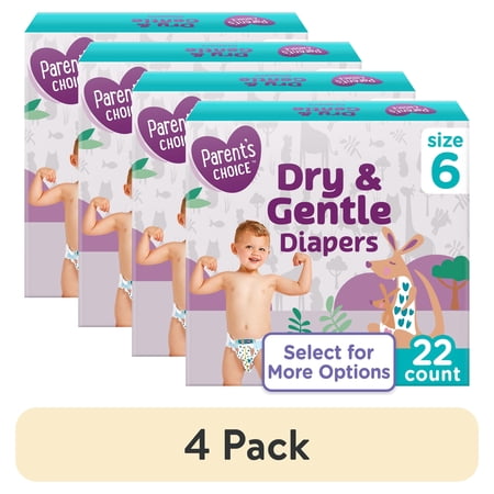 (4 pack) Parent's Choice Dry & Gentle Diapers Size 6, 22 Count (Select for More Options)