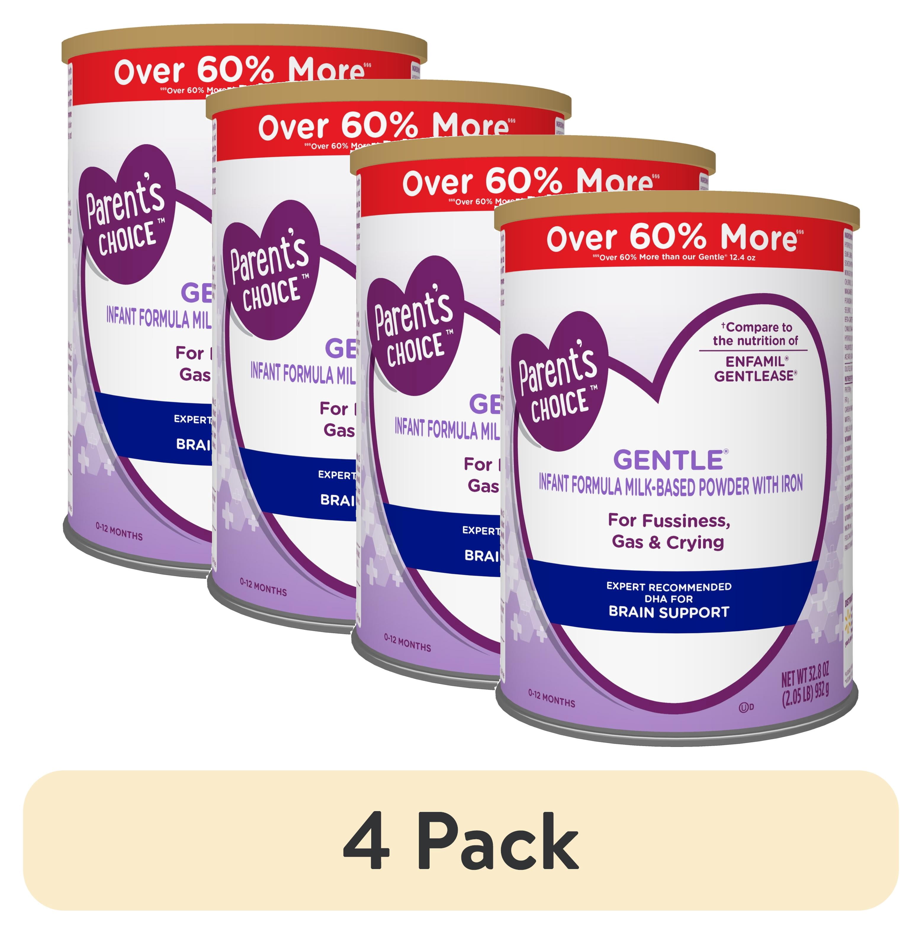 (4 pack) Parent's Choice Gentle Infant Formula Powder with Iron for Fussiness, Gas and Crying, 32.8 oz