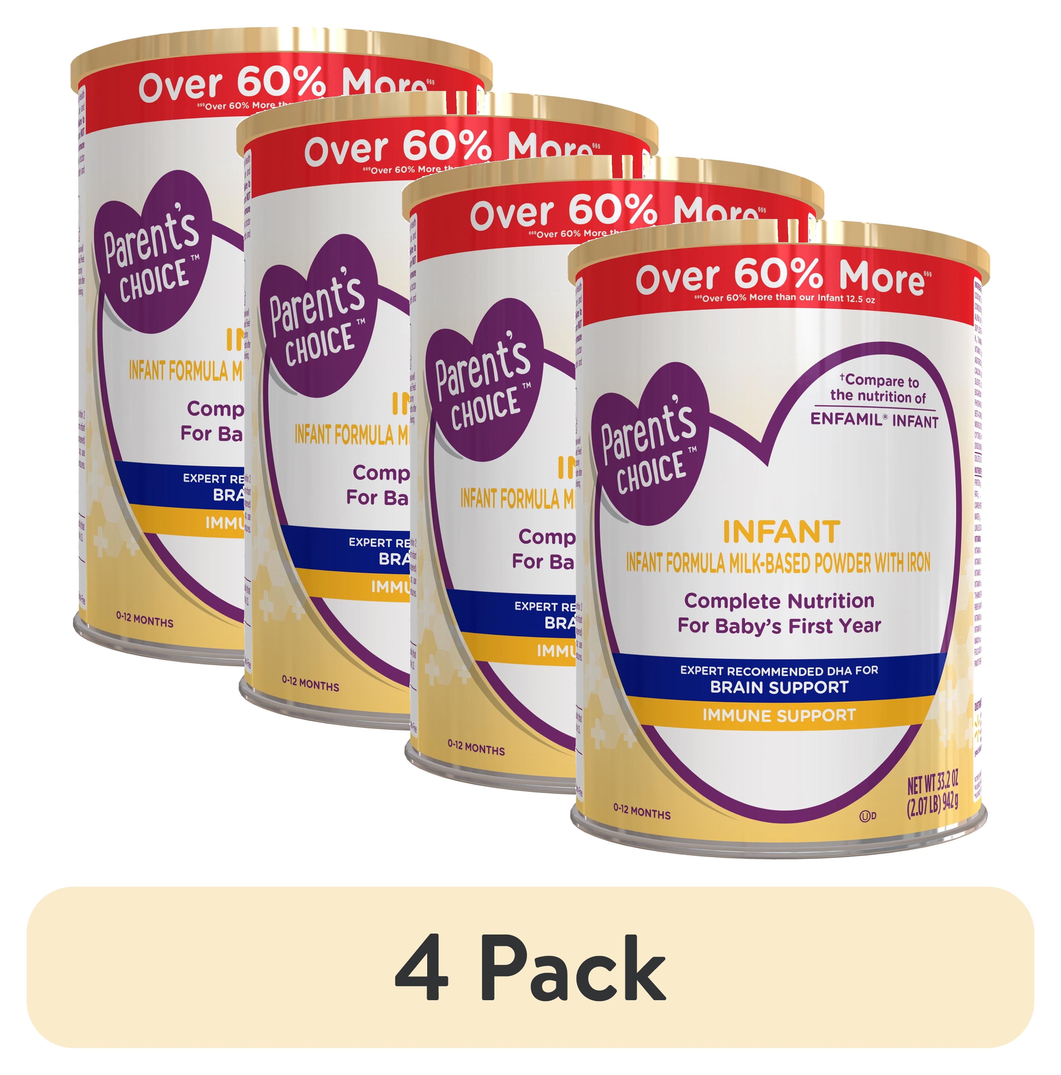 (4 pack) Parent's Choice Infant Formula Milk-Based Powder with Iron, 33.2 oz