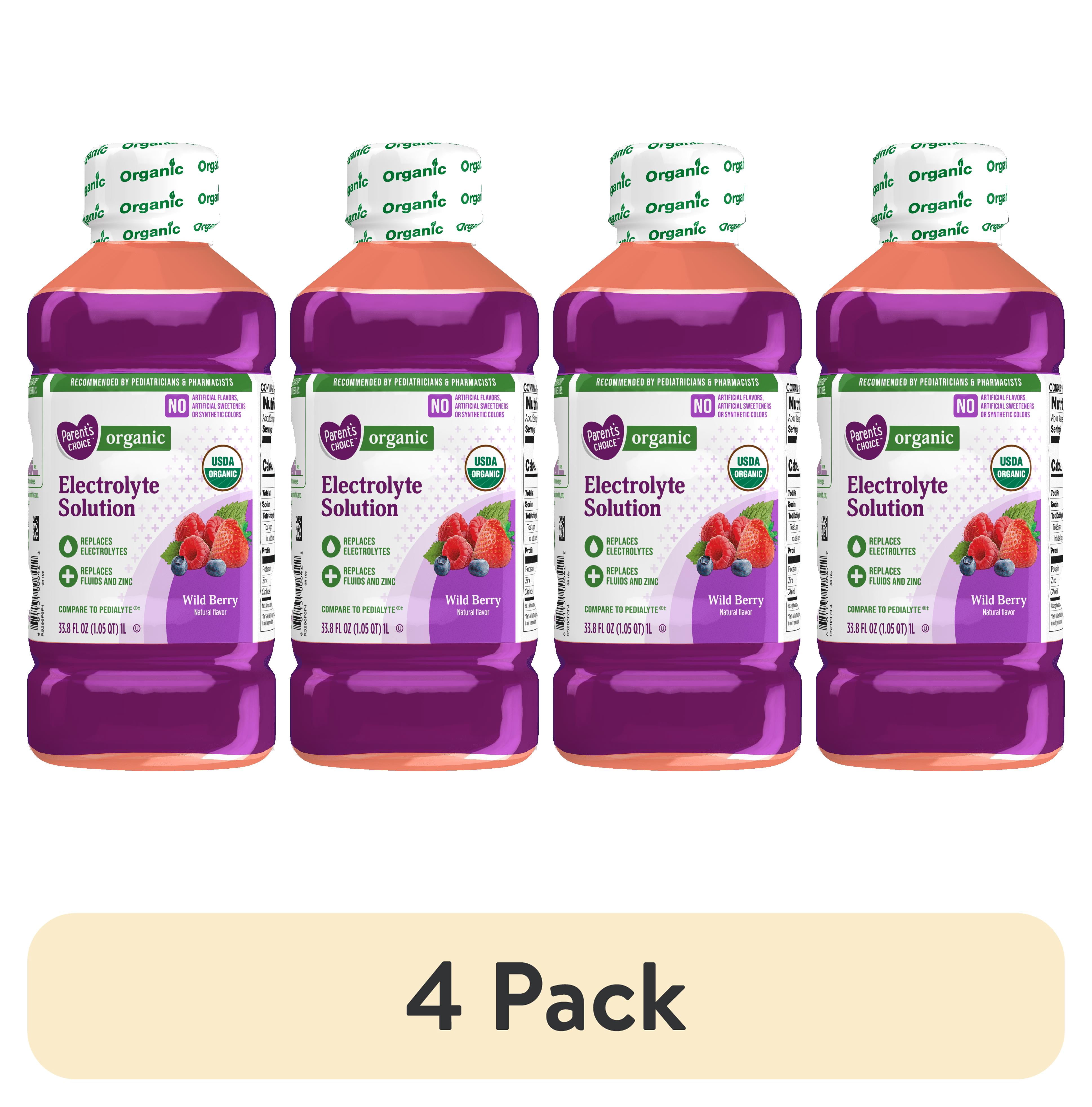 (4 pack) Parent’s Choice Organic Pediatric Electrolyte Oral Solution, Wild Berry, 33.8 fl oz