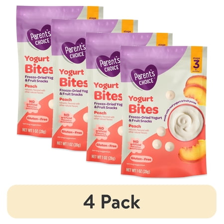 (4 pack) Parent’s Choice Stage 3 Toddler Yogurt Bites Snack, Peach, 1 oz Pouch