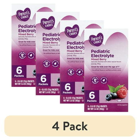 (4 pack) Parent's Choice Pediatric Electrolyte Liquid Drink Mix, Mixed Berry, 3.6 oz, 6 Pack