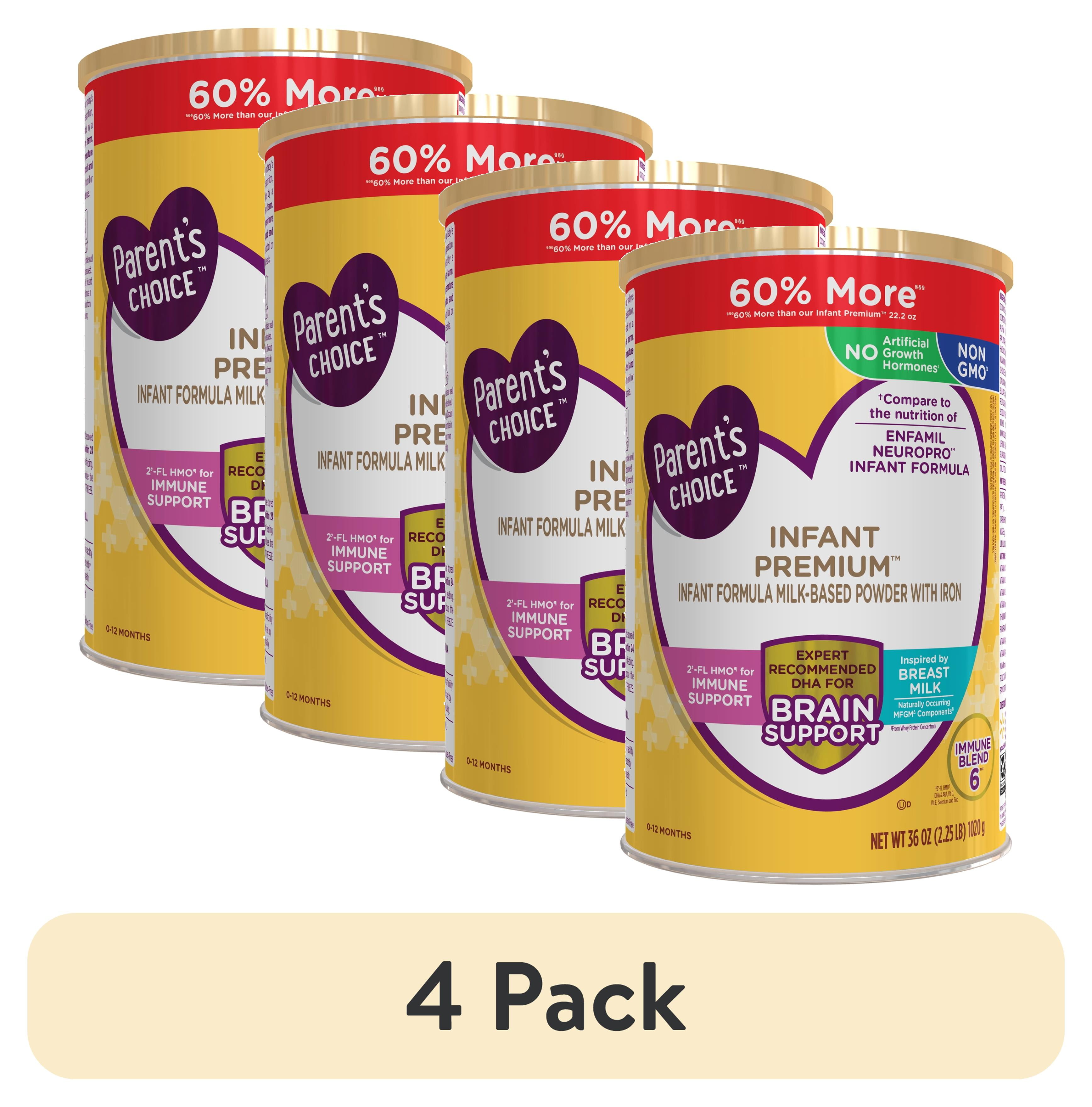 (4 pack) Parent's Choice Premium Baby Formula Milk-Based Powder, Non-GMO with Iron & DHA, 36 oz Canister