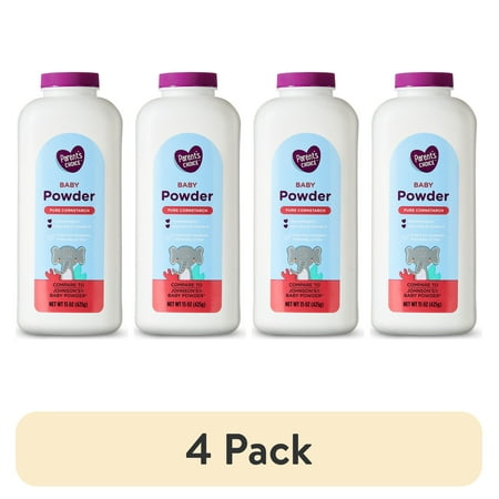 (4 pack) Parent's Choice Pure Cornstarch Baby Powder, Aloe Vera and Vitamin E, 15 oz