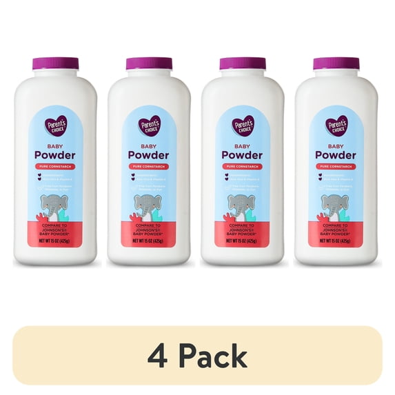 (4 pack) Parent's Choice Pure Cornstarch Baby Powder, Aloe Vera and Vitamin E, 15 oz
