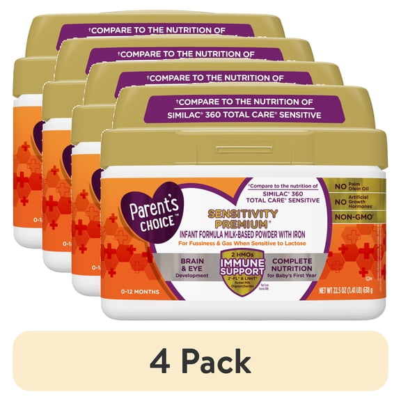 (4 pack) Parent's Choice Sensitivity Premium Baby Formula with Iron, Dual HMOs, 638 Gram