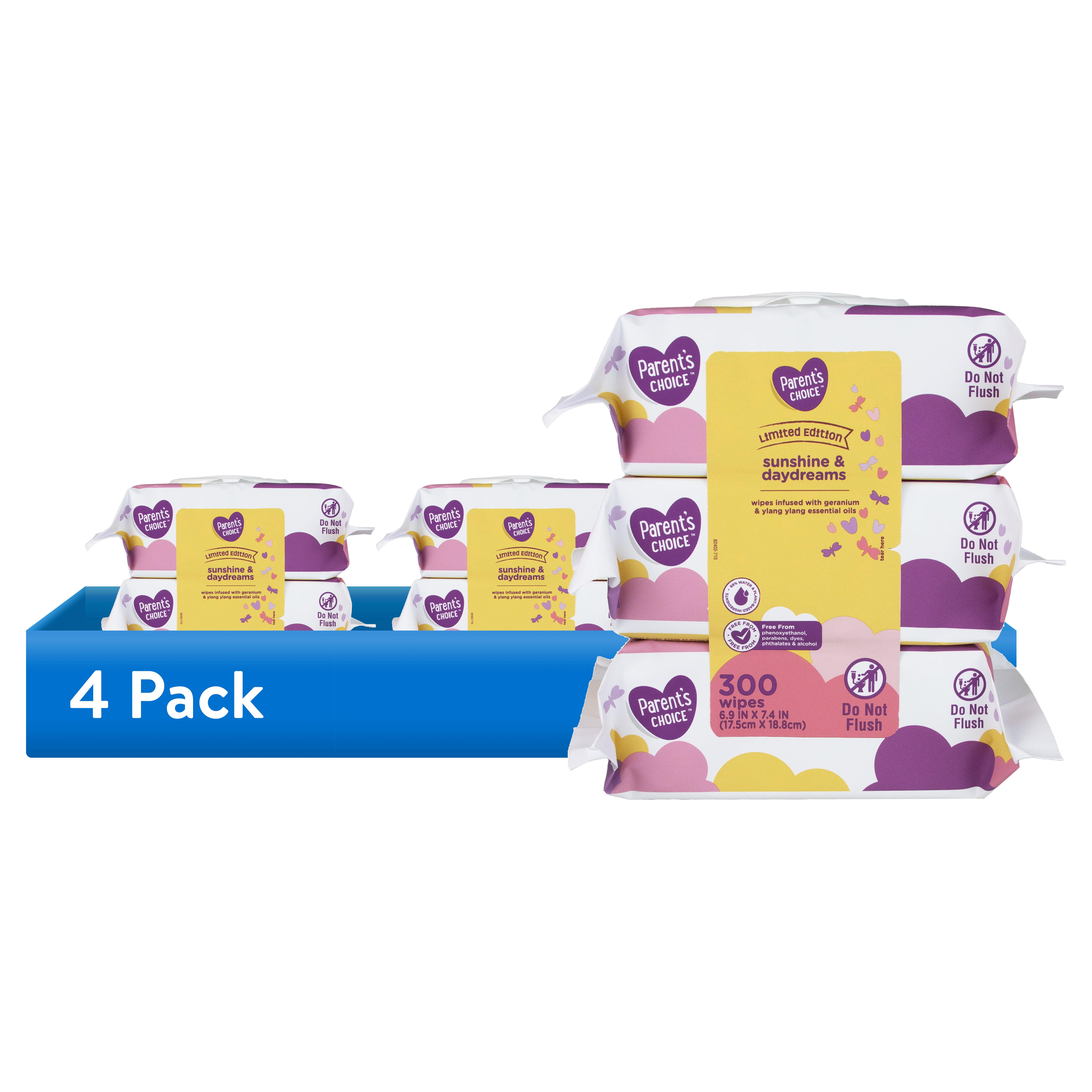 (4 pack) Parent's Choice Limited Edition Sunshine & Daydreams Baby Wipes, 300 Count