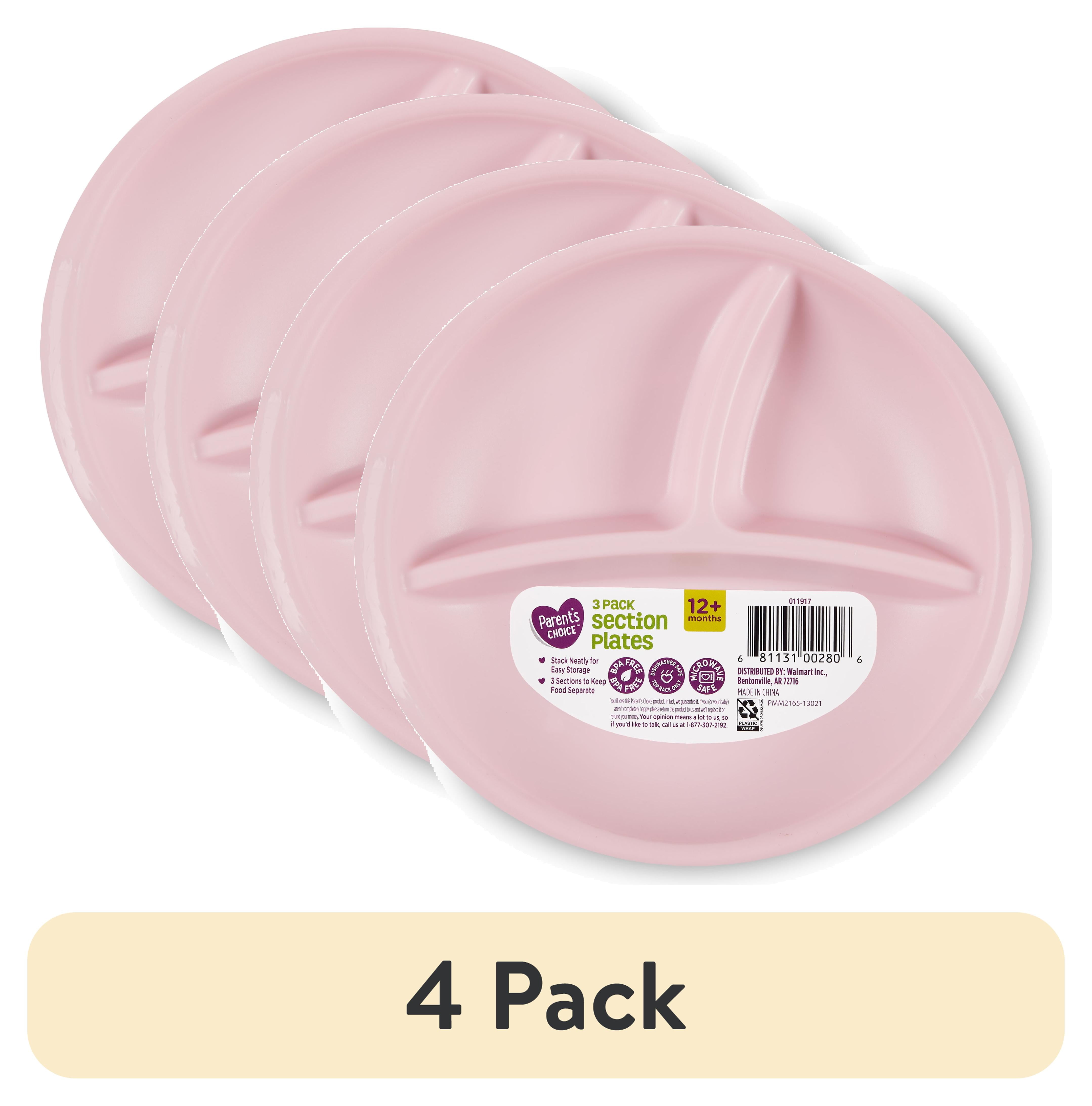 (4 pack) Parents Choice 3-Pack Compartment Section Plate, Aged 12 Months and up, Gender Neutral
