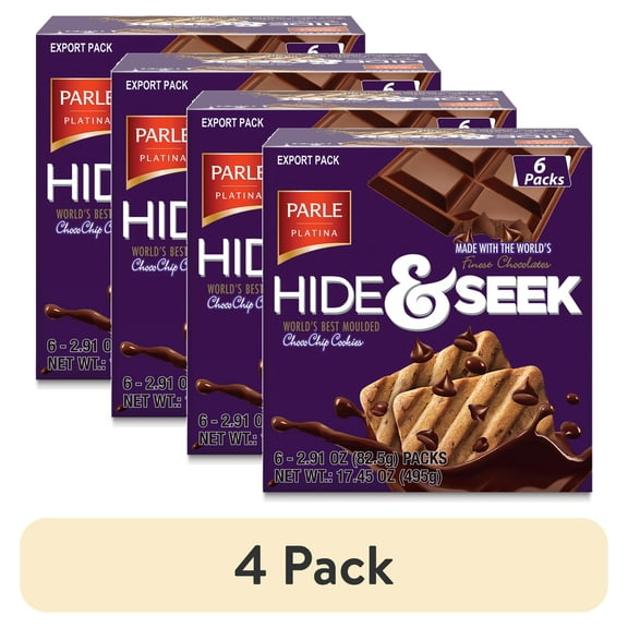 (4 pack) Parle Hide & Seek Chocolate Chip Cookies, 17.45 oz, 6 Count Individual Packs of 15 Cookies