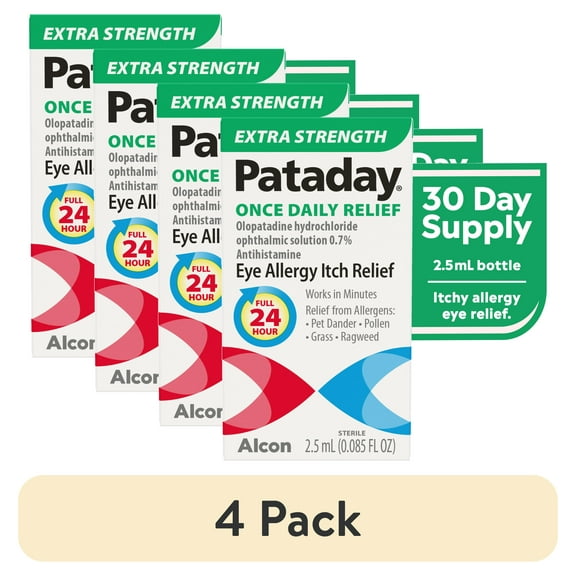 (4 pack) Pataday Once Daily Extra Strength Eye Allergy Itch Relief Drops, 2.5 ml
