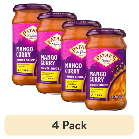 (4 pack) Patak's Mild Mango Curry Simmer Sauce, 15 Ounce Bottle