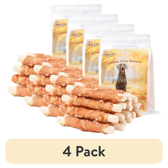 (4 pack) Pawmate Chicken Jerky Biscuits Dog Treats, Tasty Crunchy Chews for All Dogs, 11oz