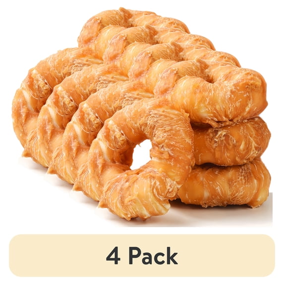 (4 pack) Pawmate Rawhide Dog Treats, Chicken Wrapped Rawhide Donuts, Long Lasting Chews for Medium Large Dogs, 4 Count