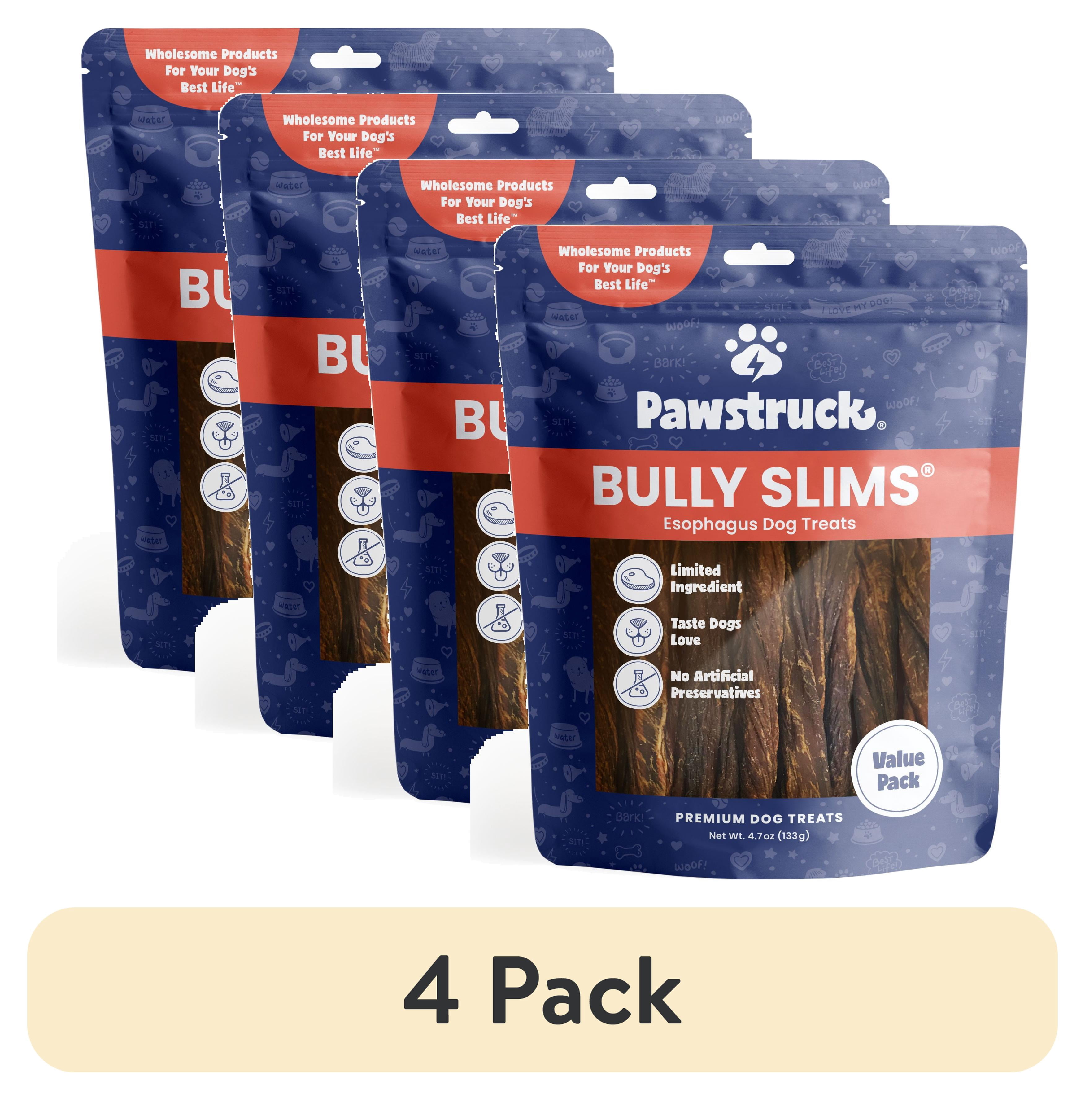(4 pack) Pawstruck Natural Beef Bully Slims Gullet Chew Sticks for Dogs, 4.7 oz Value Pack
