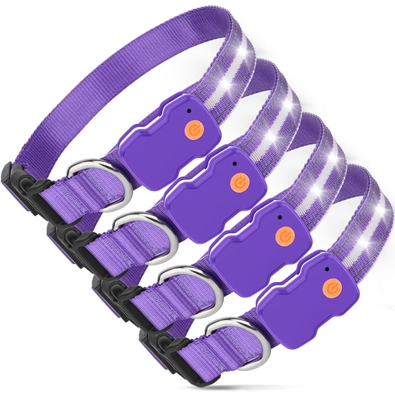 (4 pack) PcEoTllar Light up Dog Collar, LED Dog Collar Rechargeable, Pet Dog Collars for Small Dogs, Purple S