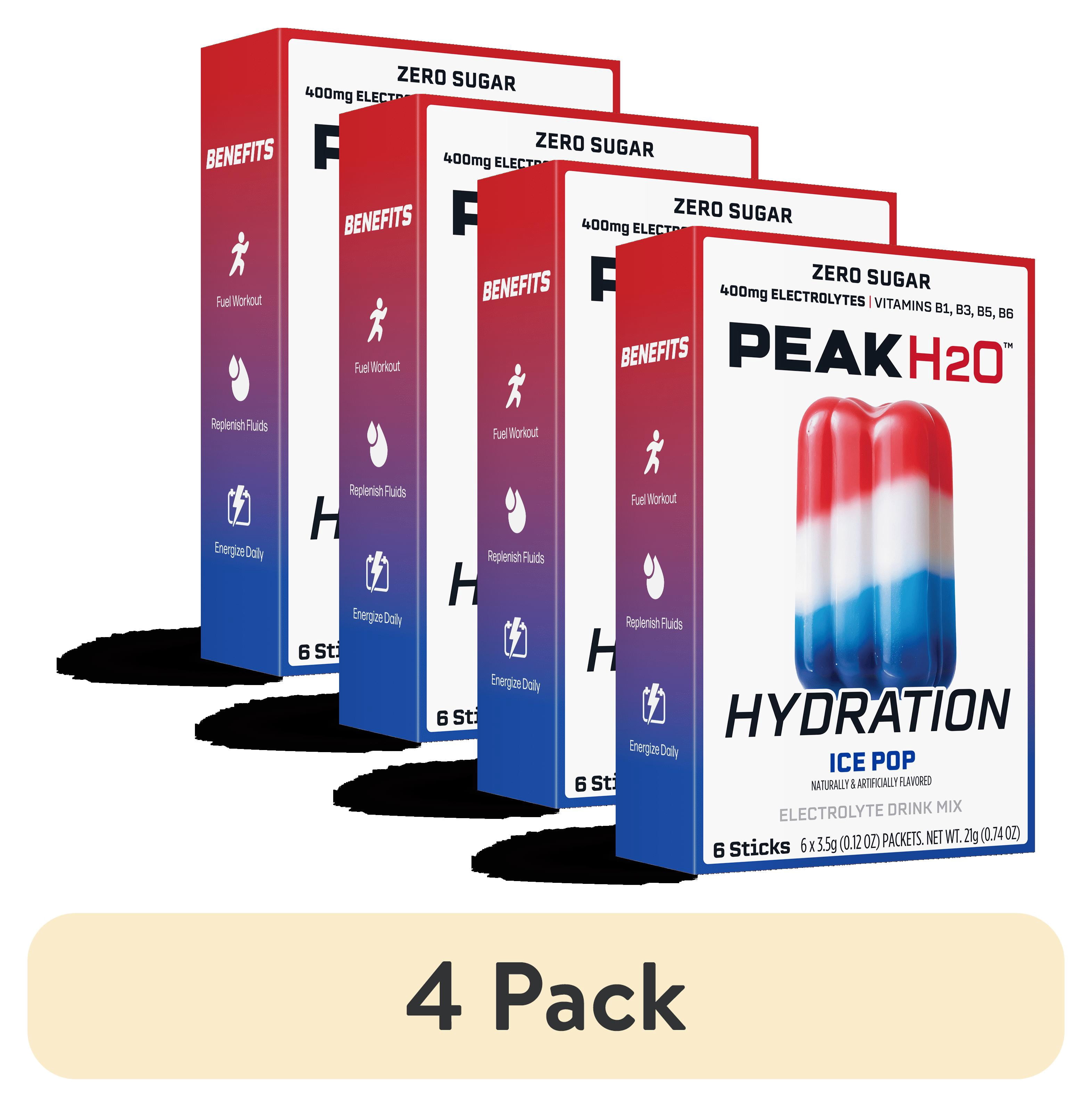 (4 pack) Peak H2O Hydration Powder Drink Mix, Ice Pop Flavor, 6 Count