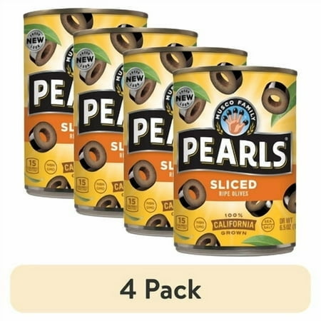 (4 pack) Pearls California Ripe Olives, Sliced, 6.5 oz. Can. No Artificial Colors. Major Allergens Not Contained.