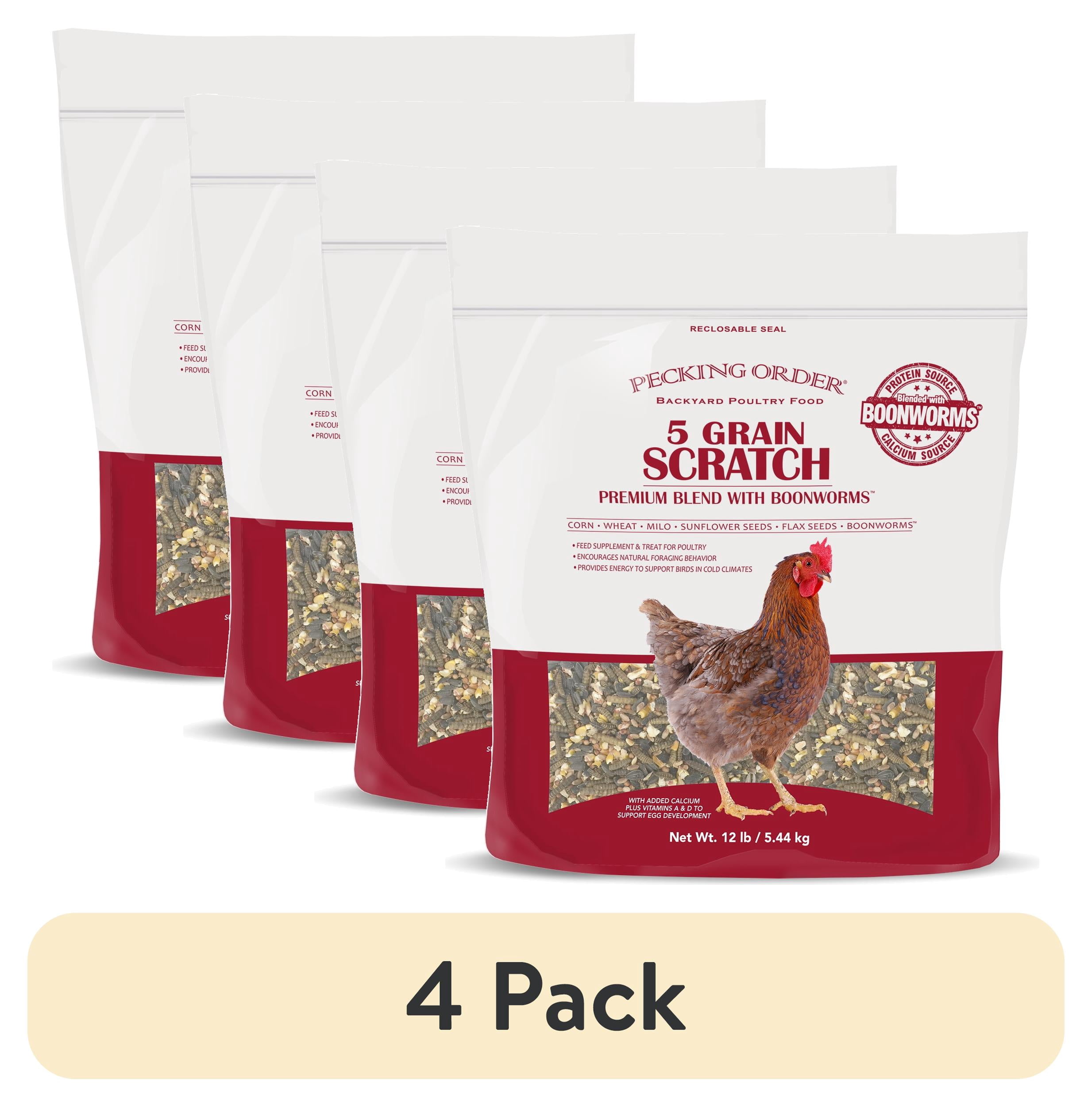 (4 pack) Pecking Order 5 Grain Scratch Chicken Feed, 12 lbs.
