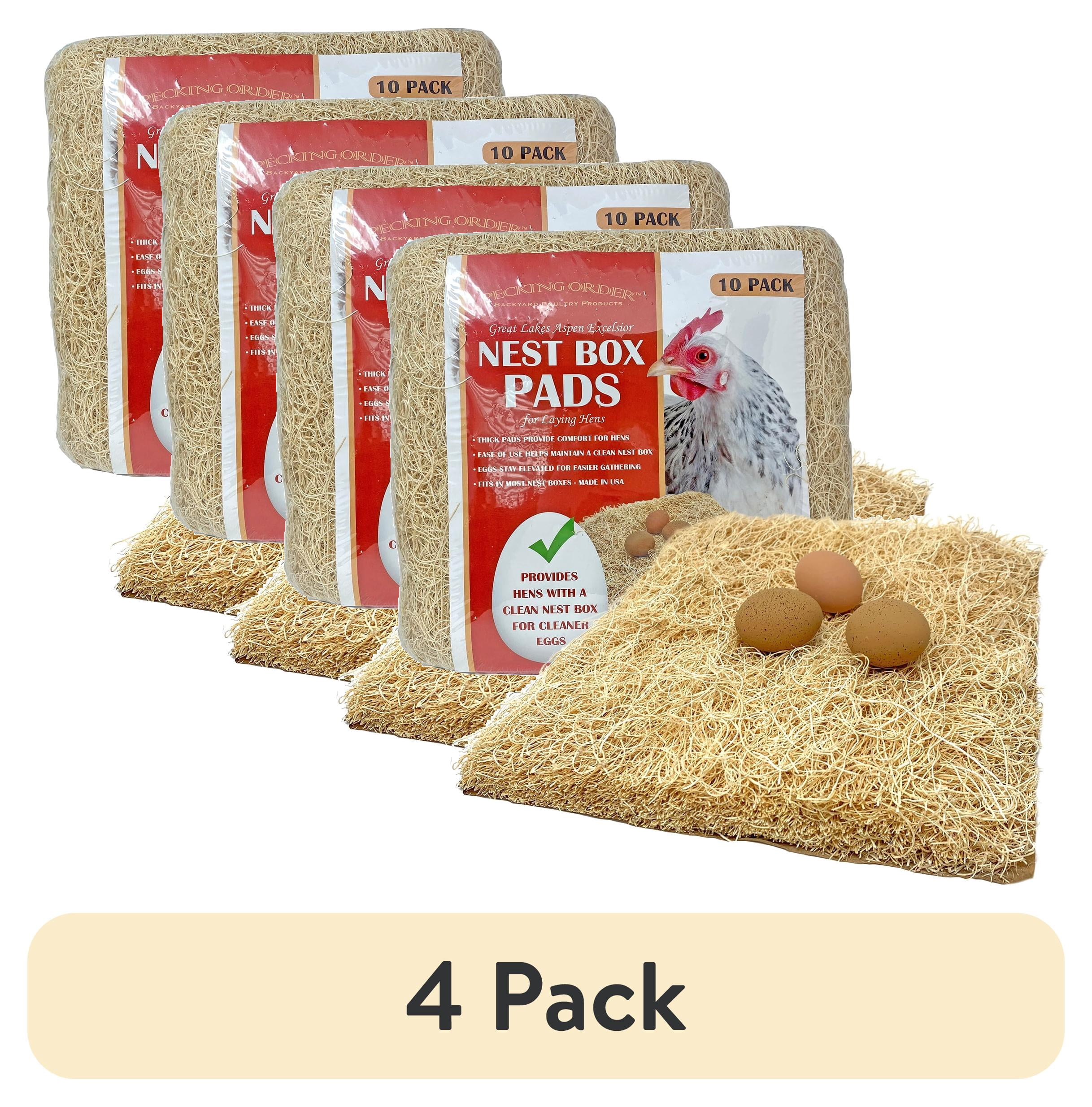 (4 pack) Pecking Order Chicken Nest Box Pads 10 Pack, Made With Great Lakes Aspen Excelsior Wood Fibers