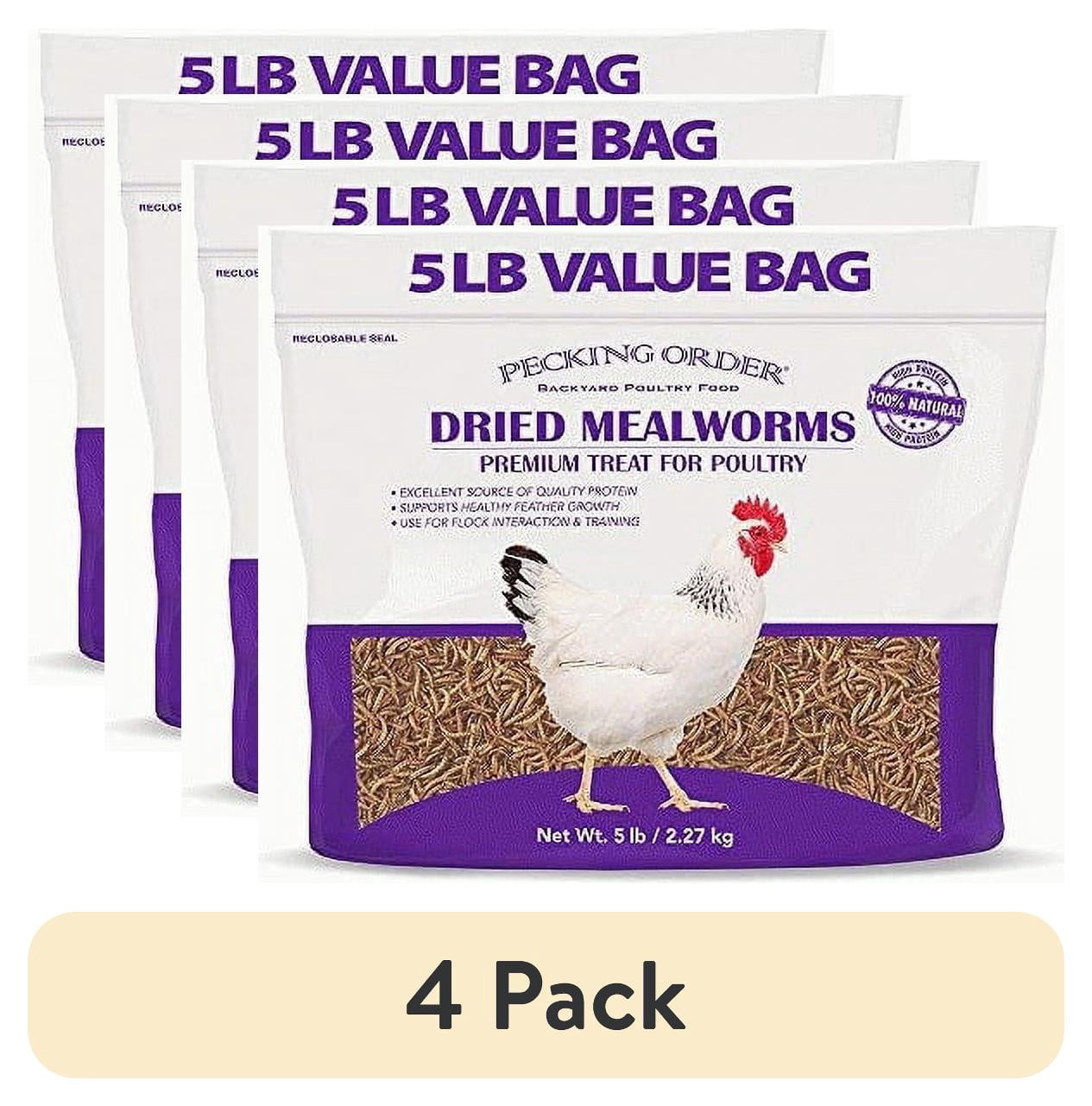 (4 pack) Pecking Order Dried Mealworms Backyard Chicken Treat, 5 lb. Poultry Feed & Treat. Value Size!