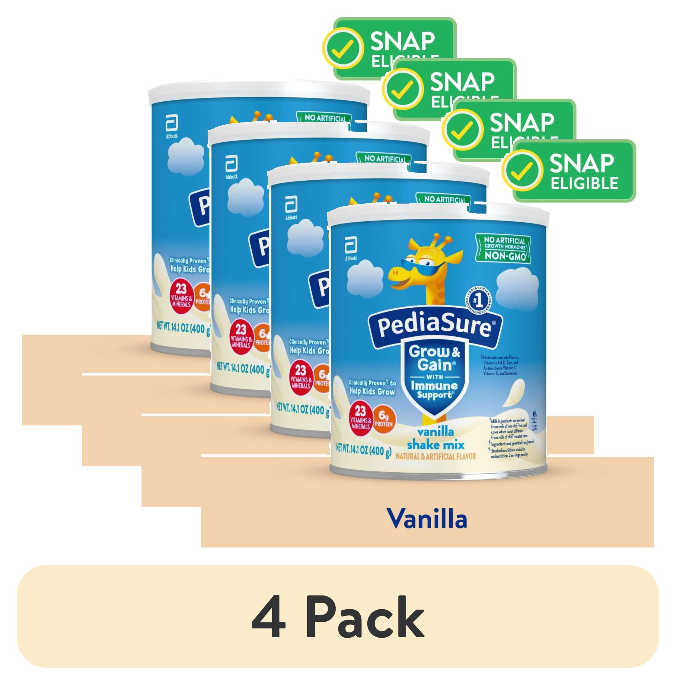 4 pack PediaSure Grow & Gain Shake Mix Powder, Vanilla, 14.1 oz Can, 8 Servings