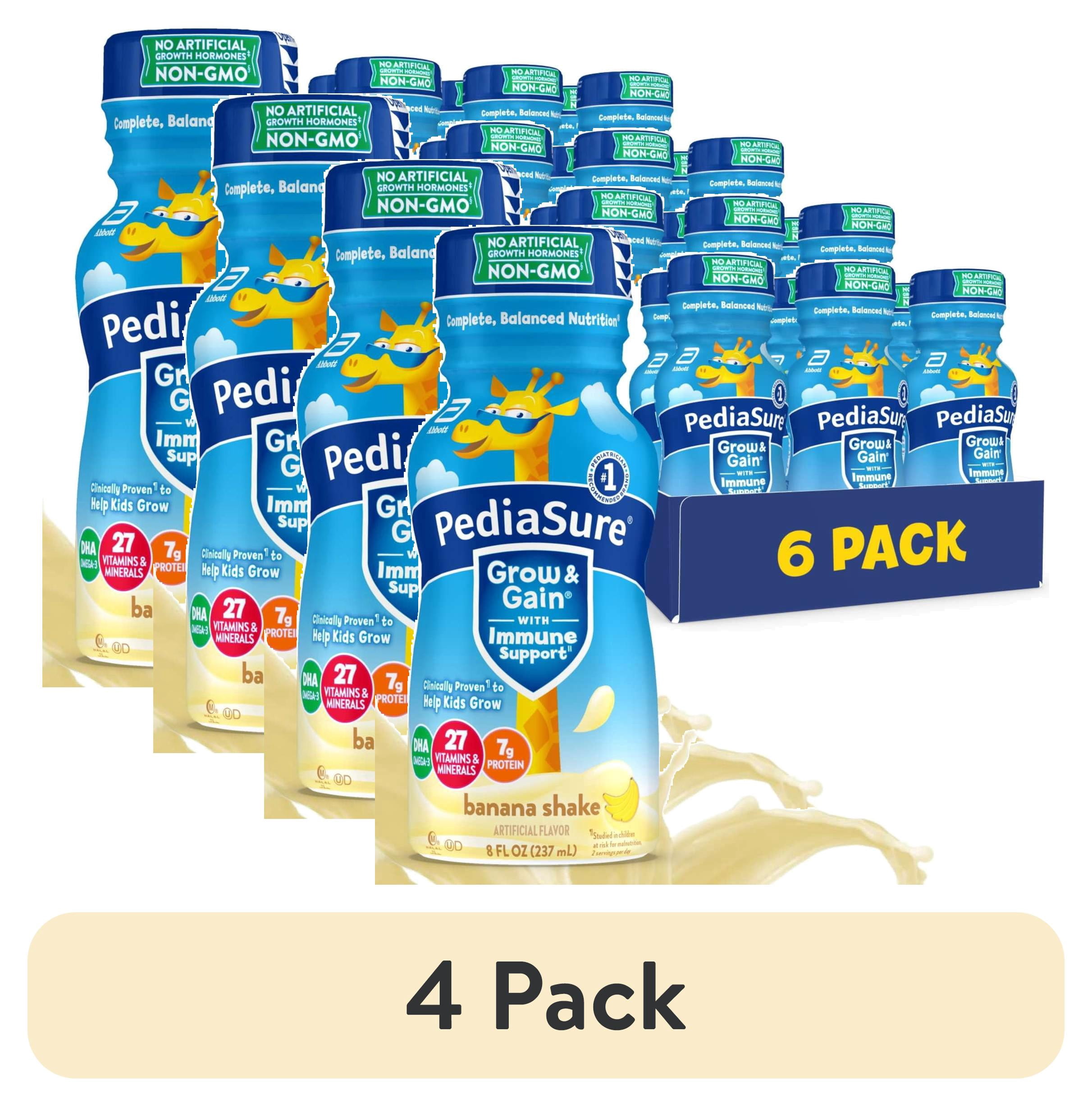 (4 pack) PediaSure Grow & Gain with Immune Support, 7g Protein, Banana, 8-fl-oz Bottle, Pack of 6