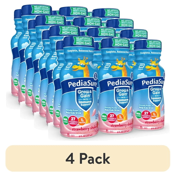 (4 pack) PediaSure Grow & Gain with Immune Support, 7g Protein, Strawberry, 8-fl-oz Bottle, Pack of 6