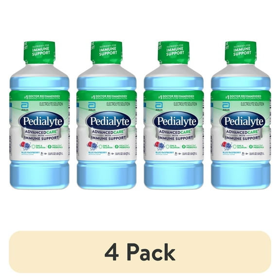 (4 pack) Pedialyte AdvancedCare Electrolyte Solution, 1 Liter with PreActiv Prebiotics, Hydration Drink, Blue Raspberry