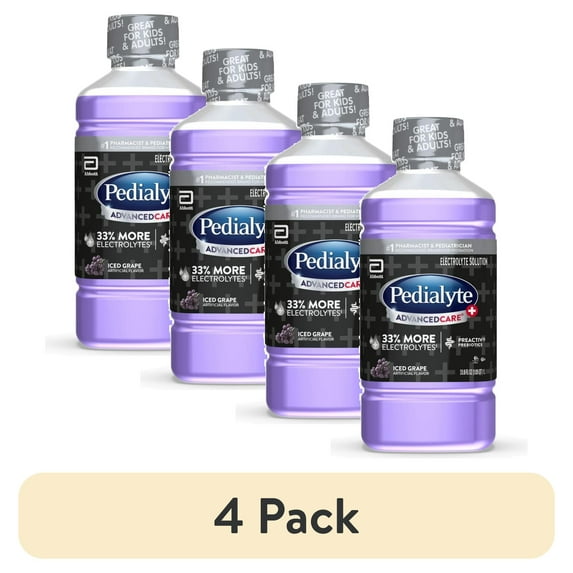 (4 pack) Pedialyte AdvancedCare Plus Electrolyte Drink, Iced Grape, 1 Liter
