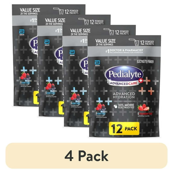 (4 pack) Pedialyte AdvancedCare Plus Electrolyte Powder, Variety Pack: Berry Frost and Strawberry Freeze, 12 Powder Packets