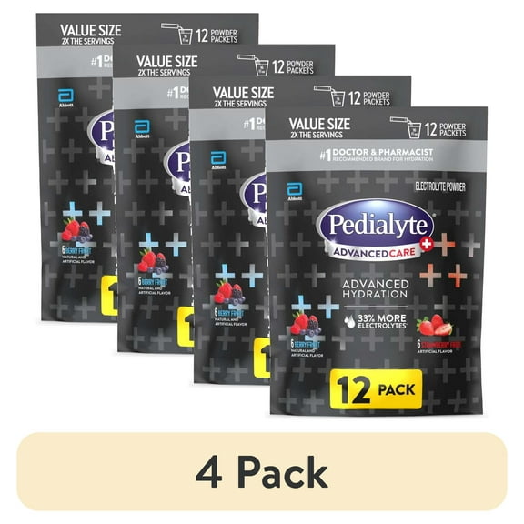 (4 pack) Pedialyte AdvancedCare Plus Electrolyte Powder, Variety Pack: Berry Frost and Strawberry Freeze, 12 Powder Packets