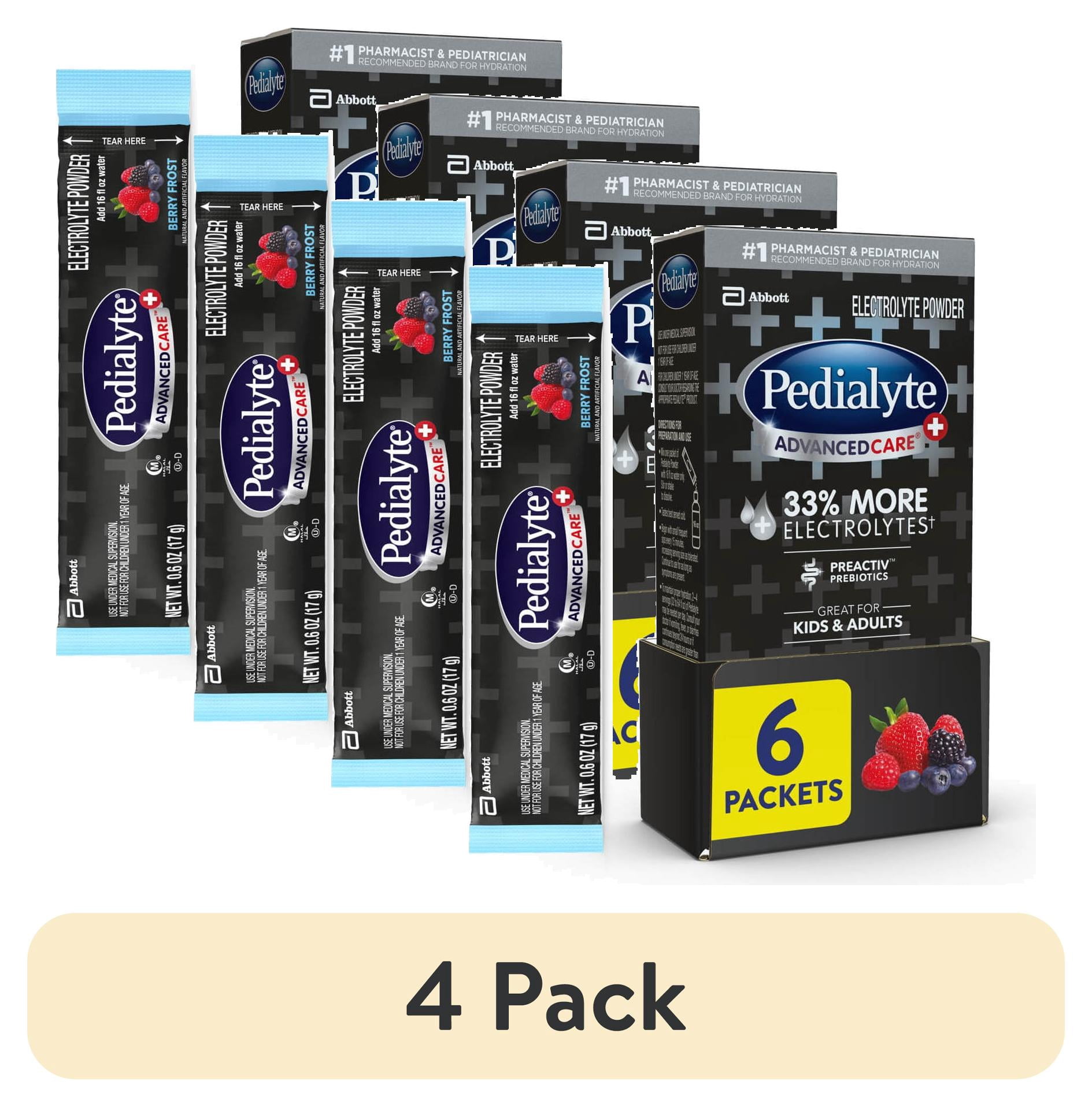 (4 pack) Pedialyte AdvancedCare Plus Electrolyte Powder, Berry Frost, 6 Powder Packets