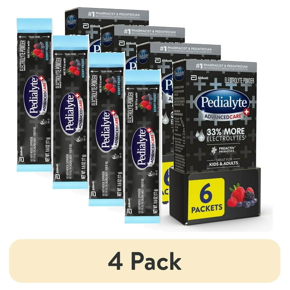 (4 pack) Pedialyte AdvancedCare Plus Electrolyte Powder, Berry Frost, 6 Powder Packets