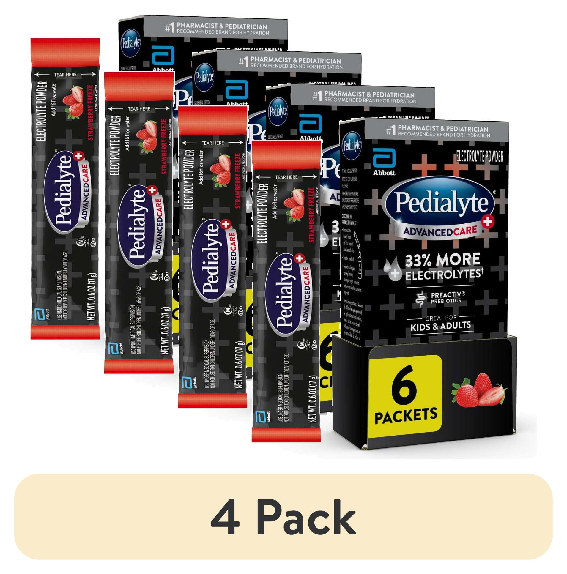 (4 pack) Pedialyte AdvancedCare Plus Electrolyte Powder, Strawberry Freeze, 6 Powder Packets