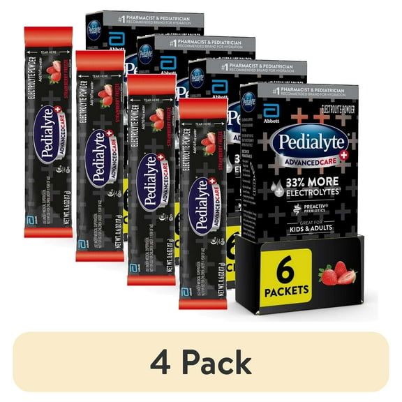 (4 pack) Pedialyte AdvancedCare Plus Electrolyte Powder, Strawberry Freeze, 6 Powder Packets