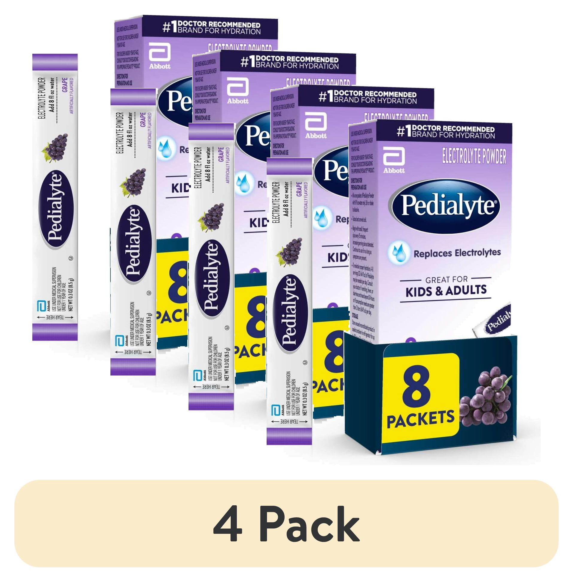 (4 pack) Pedialyte Electrolyte Powder, Grape, 8 Powder Packets