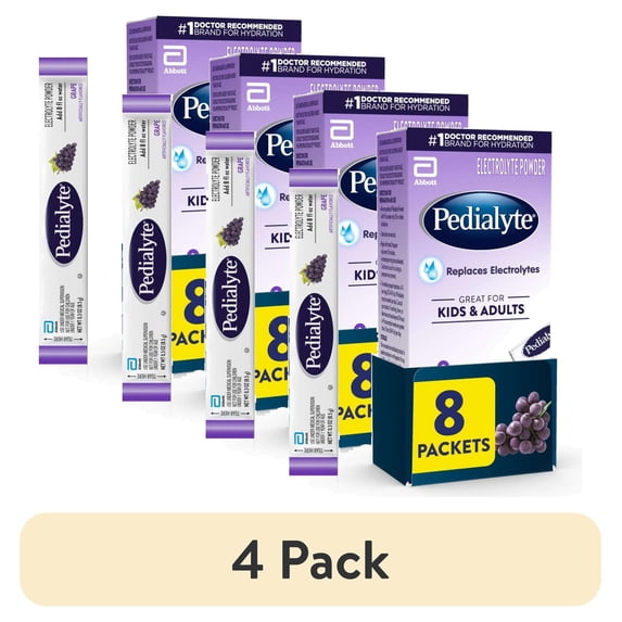 (4 pack) Pedialyte Electrolyte Powder, Grape, 8 Powder Packets