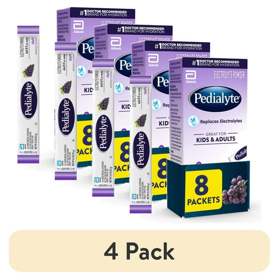 (4 pack) Pedialyte Electrolyte Powder Packets, Grape, 8 Count