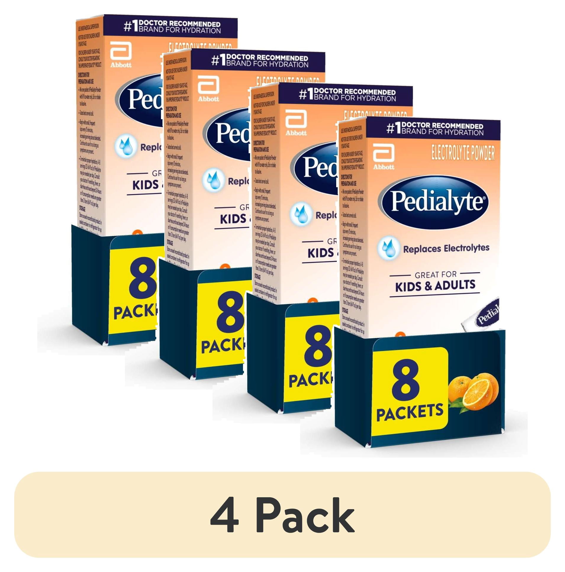 (4 pack) Pedialyte Electrolyte Powder, Orange, 8 Powder Packets