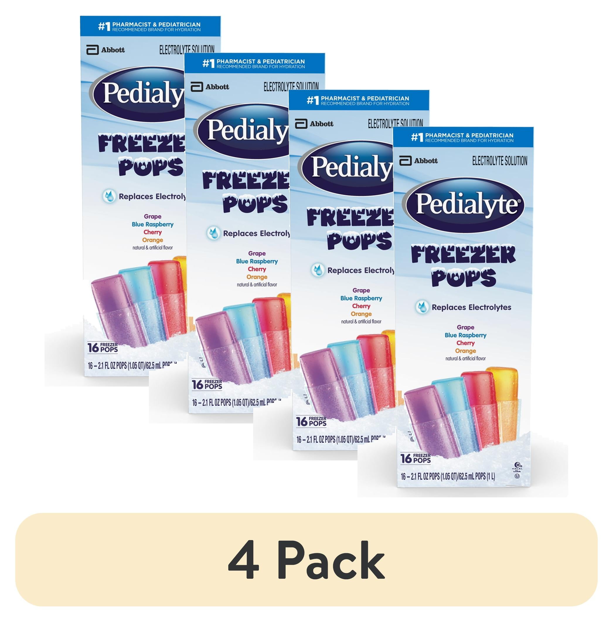 (4 pack) Pedialyte Electrolyte Solution Freezer Pops, Variety Pack, Pack of 16